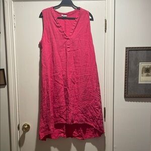 Rosemarine Raspberry Made in Italy Linen Asymmetrical High-Low Sundress
